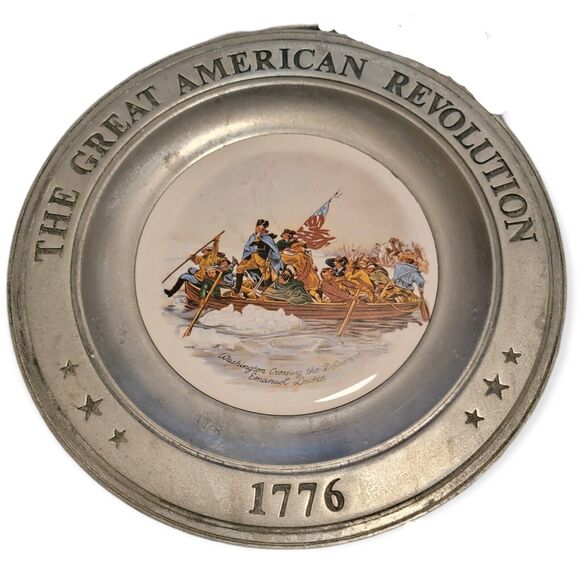 VTG The Great American Revolution 1776 Pewter Plate Washington Crossing Delaware - Picture 1 of 2